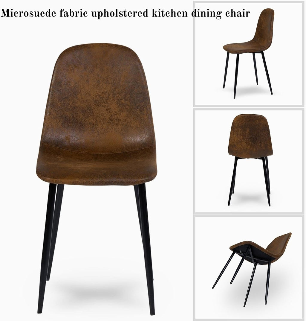 FurnitureR Modern Mid Century Leathaire Upholstered Kitchen Dining Chair, Armless Leisure Accent Chair with Black Metal Legs Space Saving for Dining Kitchen Living Room (Brown, Set of 6)