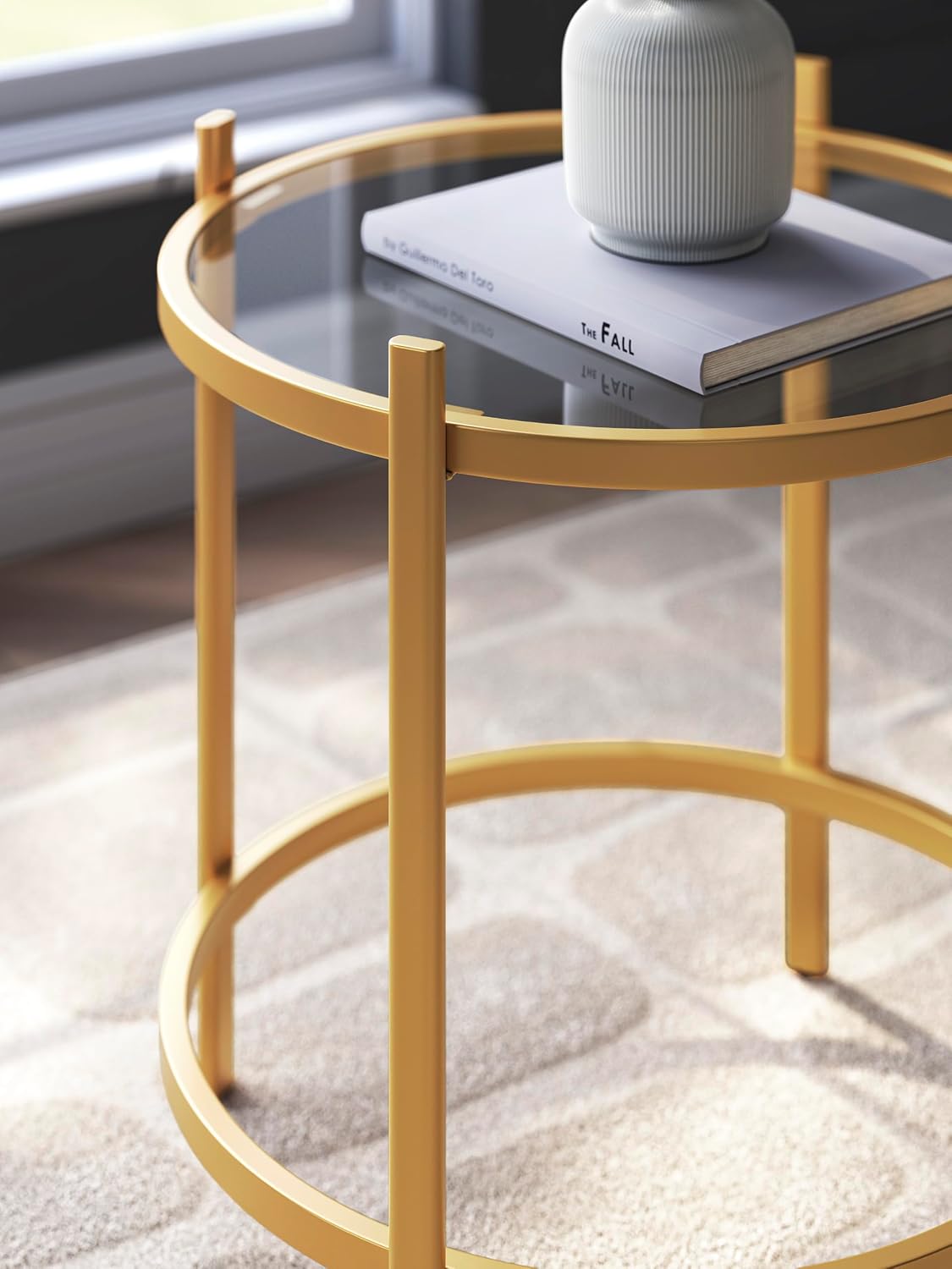 GTU Furniture Casual Glass Square 3-Piece Coffee Table Set, Cocktail Table with 2 Matching End Tables, Gold Finish for Living Room