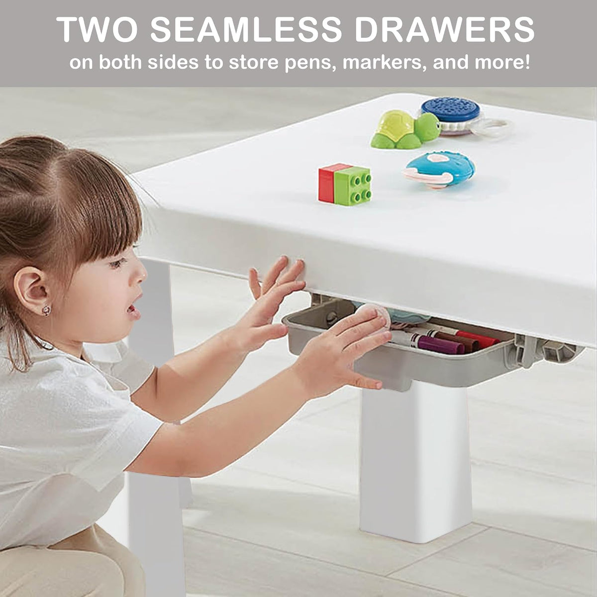 Little Twig 3-Piece Height Adjustable Kids Table and Chairs Set – Built-in Storage Drawers, Modern Design, Easy to Clean, Perfect for Eating, Activities, or Studying (Gray)