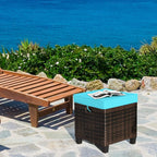 HAPPYGRILL 2pcs Patio Ottoman Set Outdoor Rattan Wicker Ottoman Seat with Removable Cushions Patio Furniture Footstool Footrest Seat