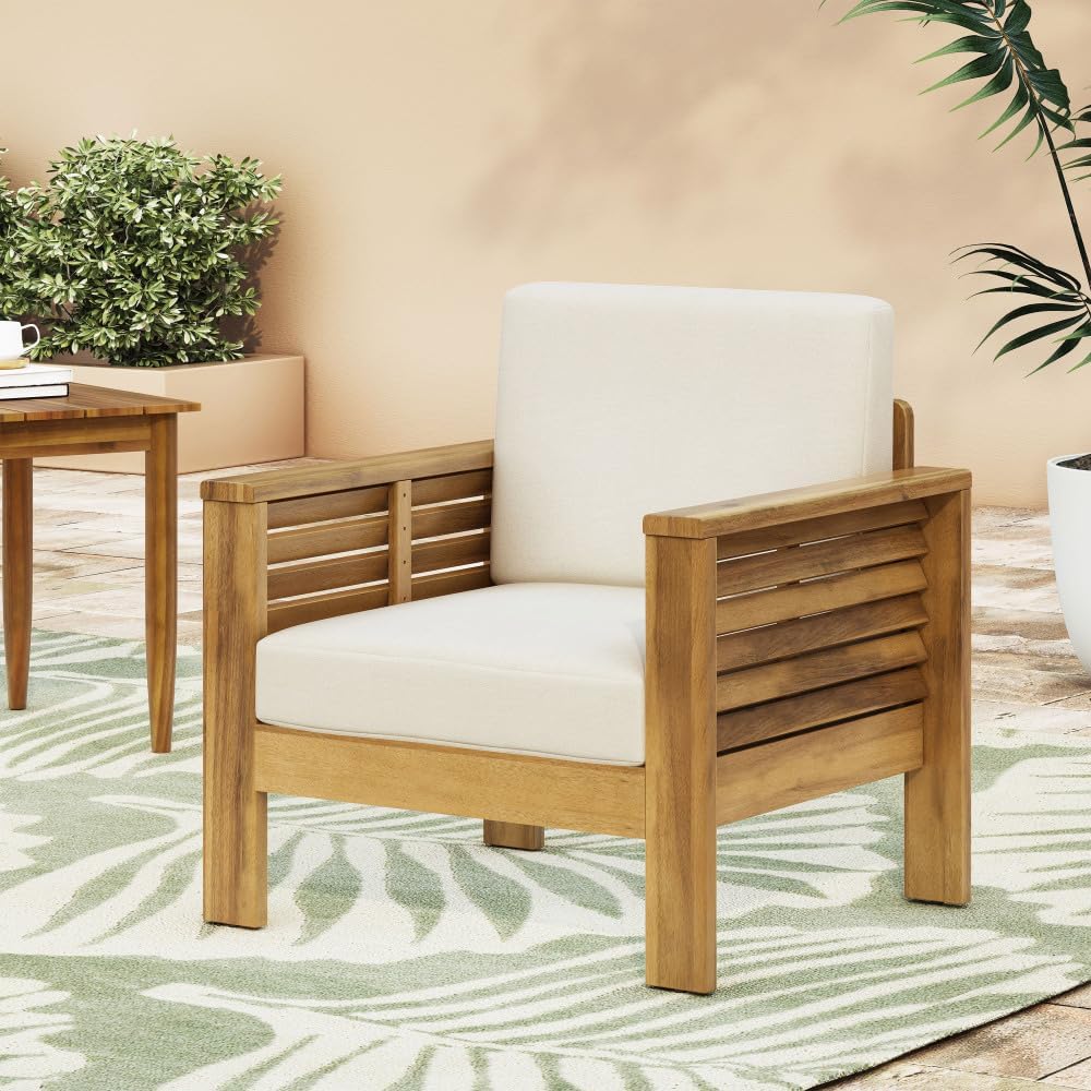 free-space Mi Apricot seat Cushion Courtyard Leisure Single Chair, Solid Wood Balcony Meeting Chair, 27.75-inch Wide Outdoor Solid Wood Leisure Chair