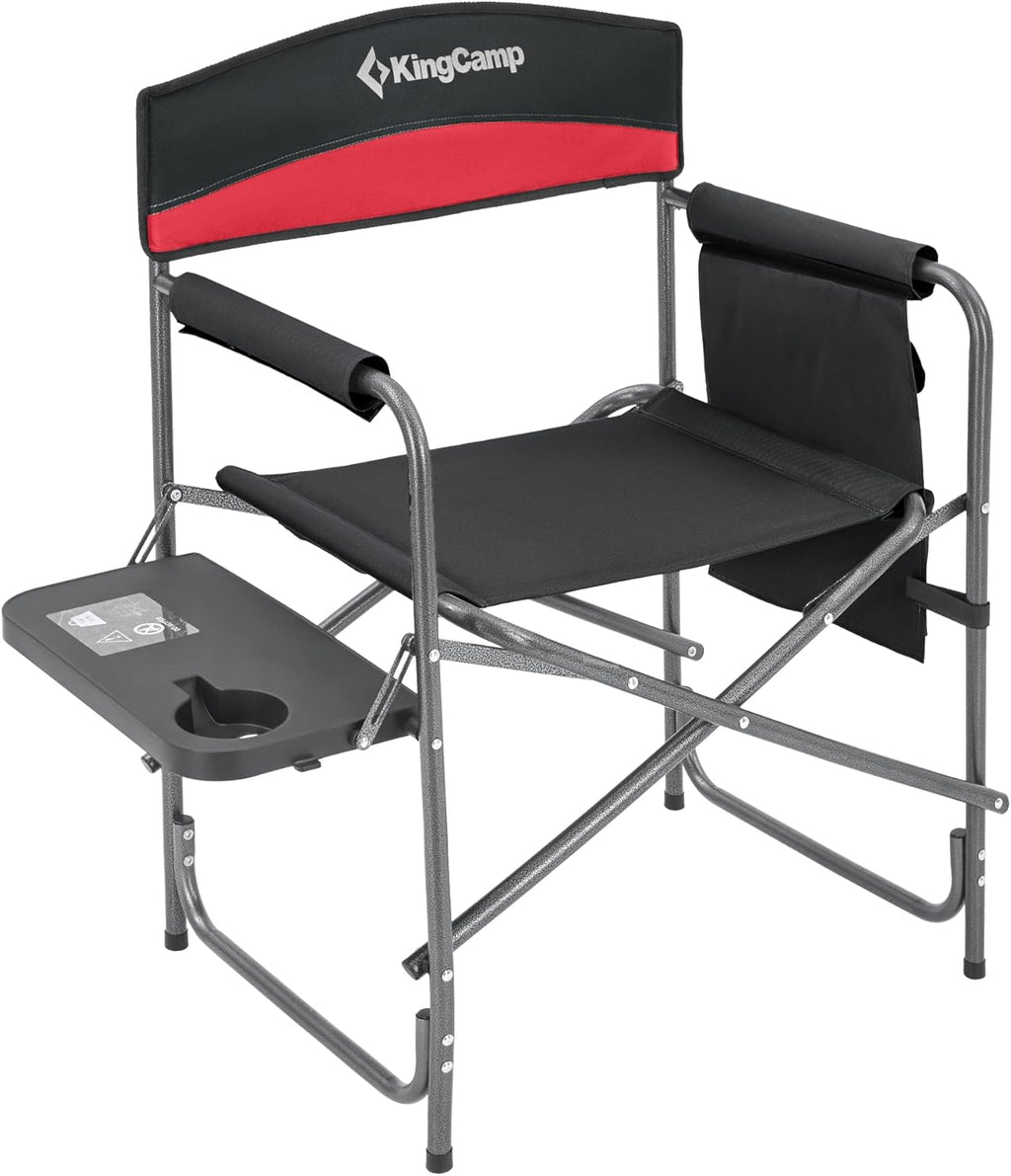KingCamp Director Chair – Heavy Duty 400lb Capacity Camping Chair with Side Table Storage Pocket, Foldable for Big & Tall Adults, Padded Seat & Armrests, for Tailgating Sports Backyard Fishing, Red