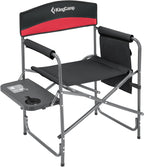 KingCamp Director Chair – Heavy Duty 400lb Capacity Camping Chair with Side Table Storage Pocket, Foldable for Big & Tall Adults, Padded Seat & Armrests, for Tailgating Sports Backyard Fishing, Red