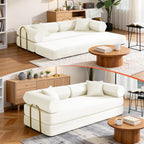 79" Corduroy Sofa Bed, Couch in a Box with 2 Pillows, High-Density Foam 4-in-1 Foldable Sleeper Futon Loveseat for Small Spaces, No Assembly, Side Pockets, Hex Arm White