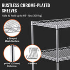 VEVOR Kitchen Utility Cart, 3 Tiers, Wire Rolling Table with 661 LBS Capacity, Steel Service Desk on Wheels, Metal Storage Trolley with 80 mm Deep Basket Curved Handle 6 Hooks