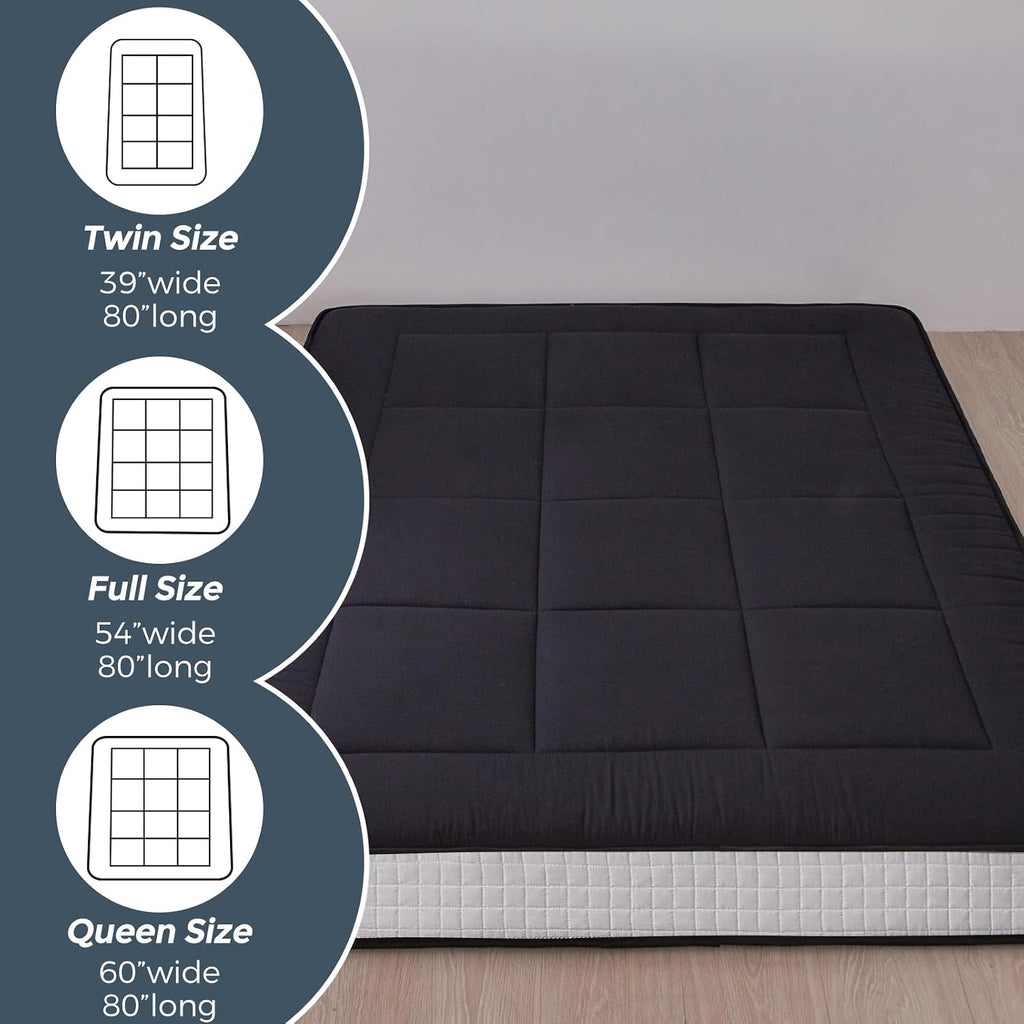 MAXYOYO 6" Extra Thick Floor Futon Mattress, Foldable Japanese Floor Mattress for Adults, Roll Up Tatami Pad for Guest Room, Black, Queen