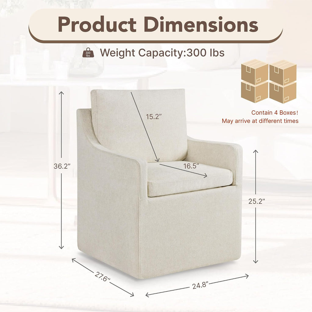 KISLOT Upholstered Dining Chairs Set of 4 with Washable Cover, Oatmeal | Modern Rolling Dining Room Chairs with Casters, Hidden Storage Seat, Linen Look Fabric, Padded Kitchen Accent Chairs