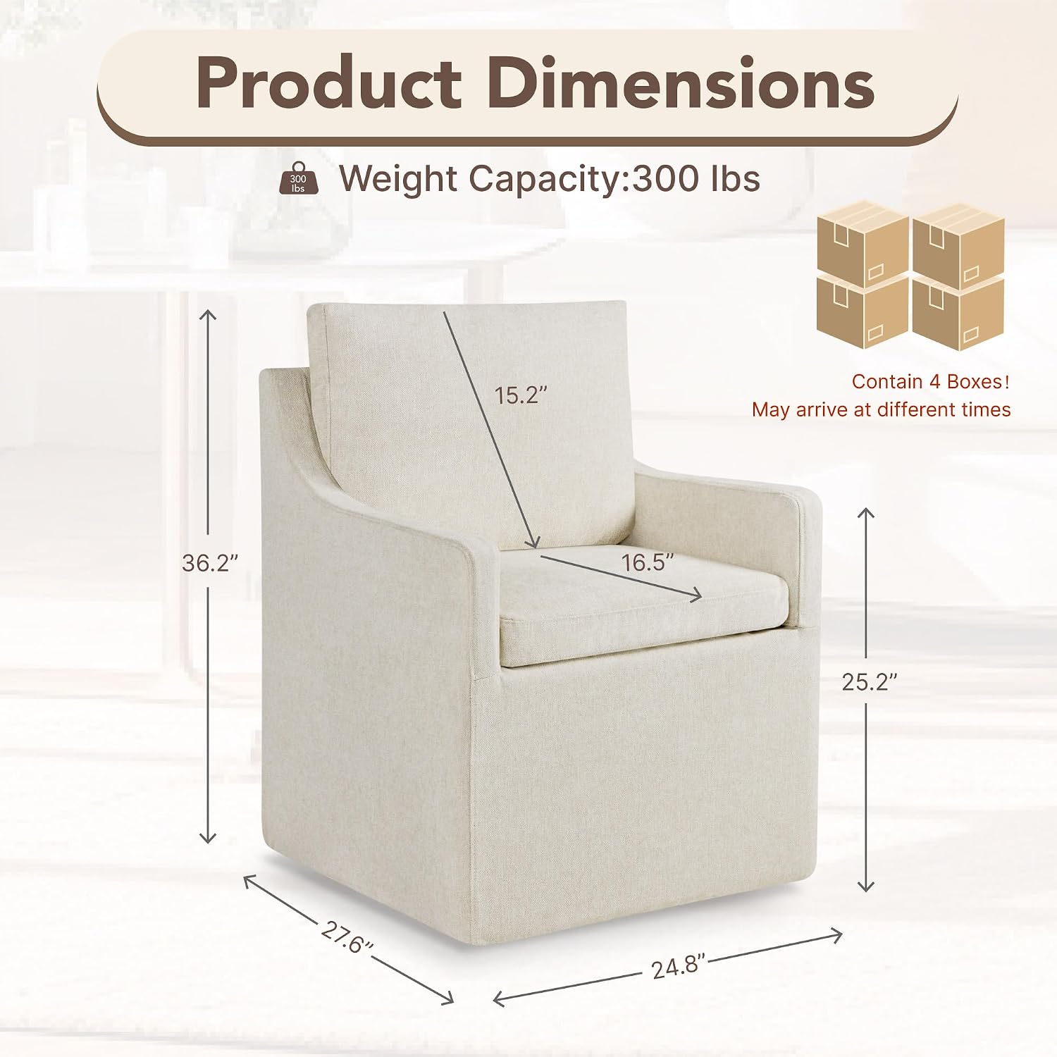 KISLOT Upholstered Dining Chairs Set of 4 with Washable Cover, Oatmeal | Modern Rolling Dining Room Chairs with Casters, Hidden Storage Seat, Linen Look Fabric, Padded Kitchen Accent Chairs