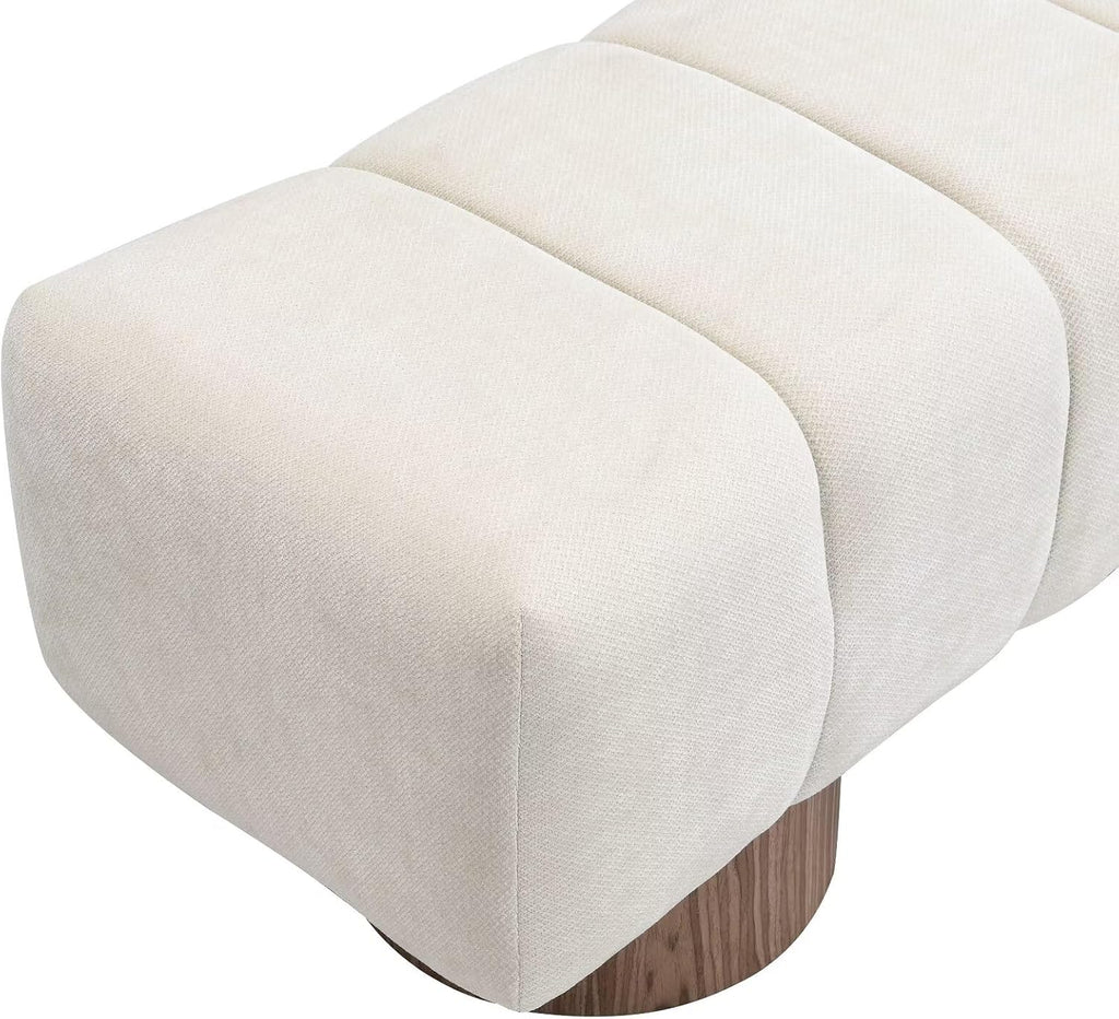 50" Upholstered Dining Bench, No-Assembly Chenille Fabric Ottoman Stool with Wood Legs, 300LB Capacity Multi-Functional Seating for Entryway, Bedroom, Bedside, Living Room, Beige