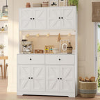 71" Kitchen Pantry Cabinet with Charging Station, Pantry Storage Cabinet Farmhouse Kitchen Hutch with Microwave Stand, Coffee Bar Station with Doors and Adjustable Shelves for Kitchen, White