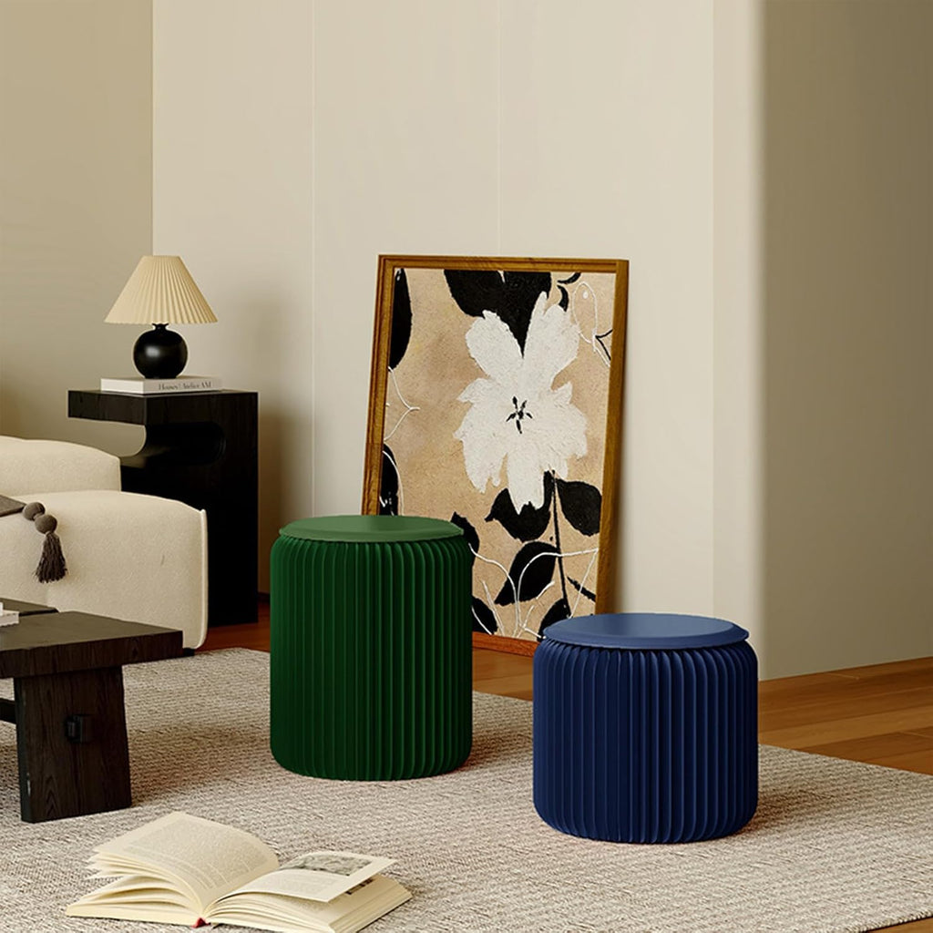 Paper Folding Stool with PU Cushion Folding Paper Chair Furniture for Home Portable Honeycomb Furniture Foot Stool Round Stool (40CM) (D.Green)