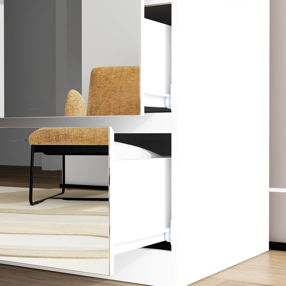 FUFU&GAGA Wardrobe with Mirror Door & Drawers, White Mirror Wardrobe Closet