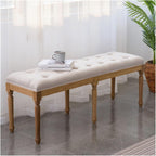 Modern French Vintage Bench with Padded Seat and Rubberwood Legs, Memory Foam Upholstered Entryway and Dining, Tufted Fabric End of Bed for Bedroom Living Room Hallway Entryway