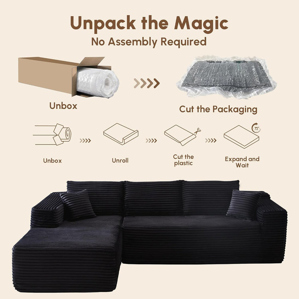106" Cloud Sectional Couches for Living Room,L Shaped | Couch with Comfy Chaise,Modular Sofa with Deep Seat No Assembly Required,Black