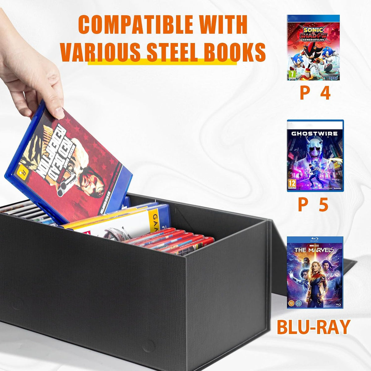 Video Game Storage Boxes, Blu-Ray Storage Boxes, Magnetic Video Game Box Protector Case, Store Up to 20 Cases – 1 Pack