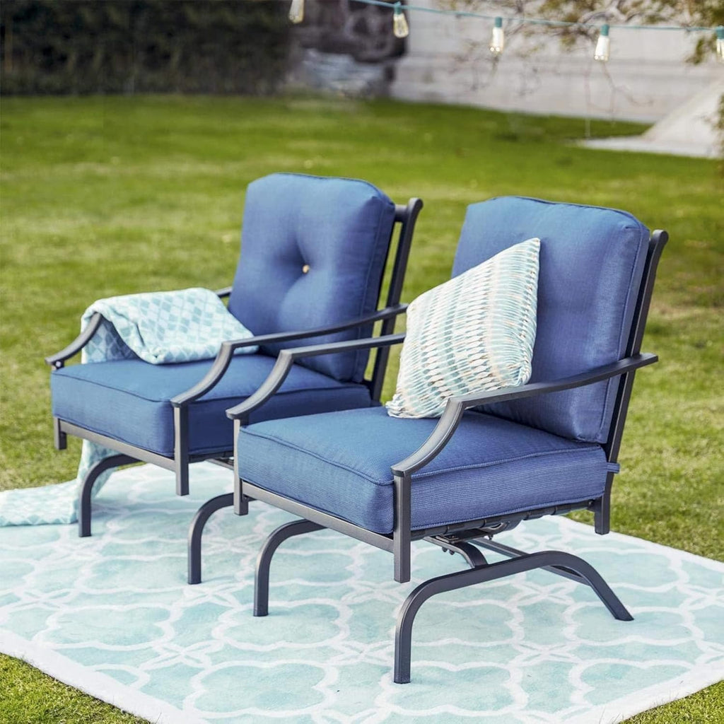 Top Space Rocking Patio Chairs Outdoor Metal Furniture Motion Spring Chair Black Dining Bistro Set with Padded Cushion for Garden Balcony Porch