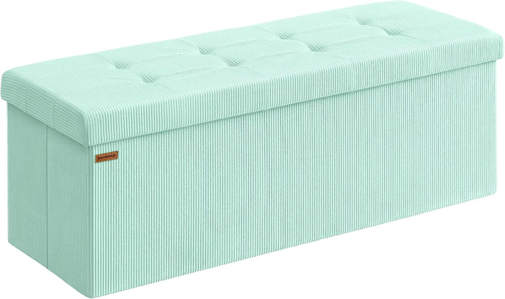SONGMICS Ottoman Storage Bench, 43 Inch Foldable Foot Rest | Corduroy, for Entryway, Living Room, Bedroom, Moonlight Green, MINOTA Collection ULSF604C01