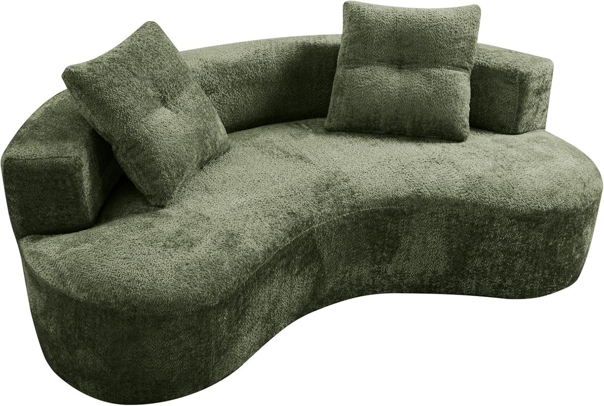 KEIKI 80" Boucle Curved Modular Sofa with 2 Pillows, Upholstered Modern Style 3-Seater Couch with High Resilience Cushion, No Assembly Required, for Apartment, Living Room, Office, Green