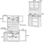 Kitchen Pantry Storage Cabinet, Tall Freestanding Farmhouse Buffet with Hutch 74.8” Tall, Adjustable Shelves & Wine Rack Built in, Large Cupboard for Living Room, Dining Room, Blue