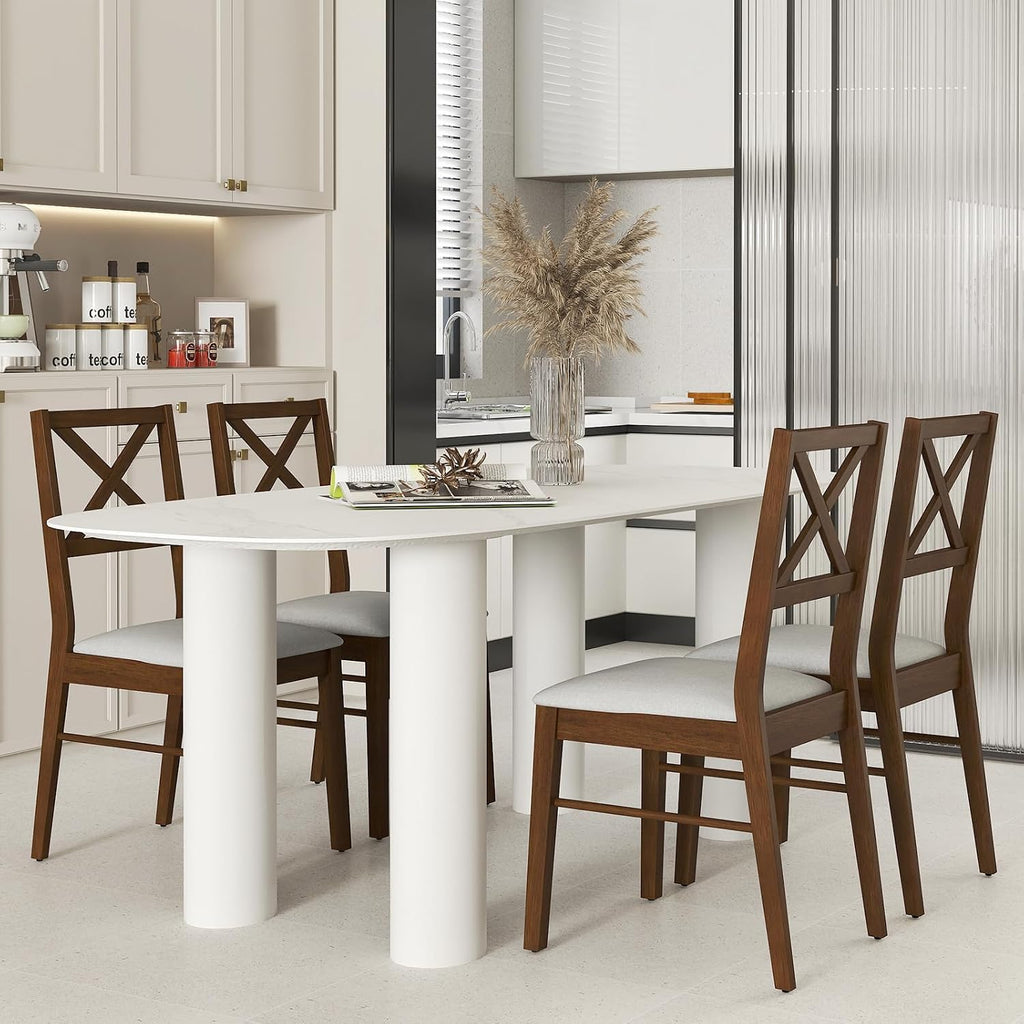 COSTWAY Wood Dining Chairs Set of 2, Upholstered Farmhouse Modern Dining Room Chairs with Backrest and 400LBS Capacity for Kitchen (Brown)