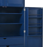 Merax 77''Tall Freestanding Kitchen Pantry,Farmhouse Tall Storage Cabinet with 2 Standard Plugs and 2 USB Ports,Wood Food Pantry with Adjustable Shelves,Door Shelves, Drawers and Wine Racks,Blue