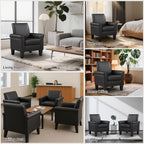 Faux Leather Accent Chair Set of 2, Mid Century Modern Living Room Chair, Upholstered Comfortable PU Leather Armchair for Bedroom, Office or Waiting Areas-Black