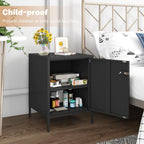 Steehoom Metal Lockable Nightstand, Single Door Locker Metal End Table Small Bedside Storage Cabinet for Living Room, Bedroom, Dorm, 21.26”H X 15.75”W X 15.75”D (1 Door, Black)