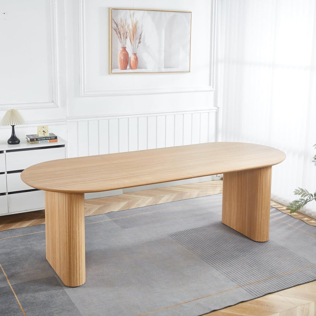 59"-90" Extendable Oval Dining Room Table for 6 to 10 Modern Farmhouse Expandable Kitchen Dining Table with Removable Leaf & Wood Strip Base Large Wood Dinner Tables for Living Room,Oak