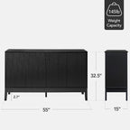 Best Choice Products 55" Modern 4-Door Sideboard Storage Cabinet, Buffet, Media Cabinet, Cupboard, Entryway Accent Table, Bookcase w/Reed Panels and Adjustable Shelves - Black