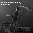 N-GEN GAMING Gaming Chair with Footrest, Lumbar, High-Back, All Black | Reclining Backrest, Linkage Armrests, Durable PU Leather, Adjustable Comfort for Extended Computer, Desk, or Home Office Use