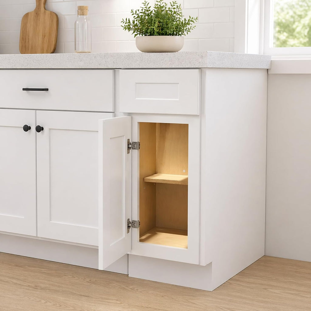 18 Inch White Shaker Kitchen Base Cabinet, RTA Plywood Box Storage with 1 Drawer & 1 Door, Solid Wood Dovetail & Soft-Close Hinges, 18" W x 24" D x 34.5" H