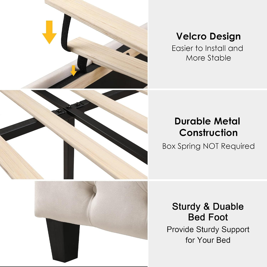 Keyluv King Size 54.3" Tall Bed Frame with Wingback Headboard & Footboard
