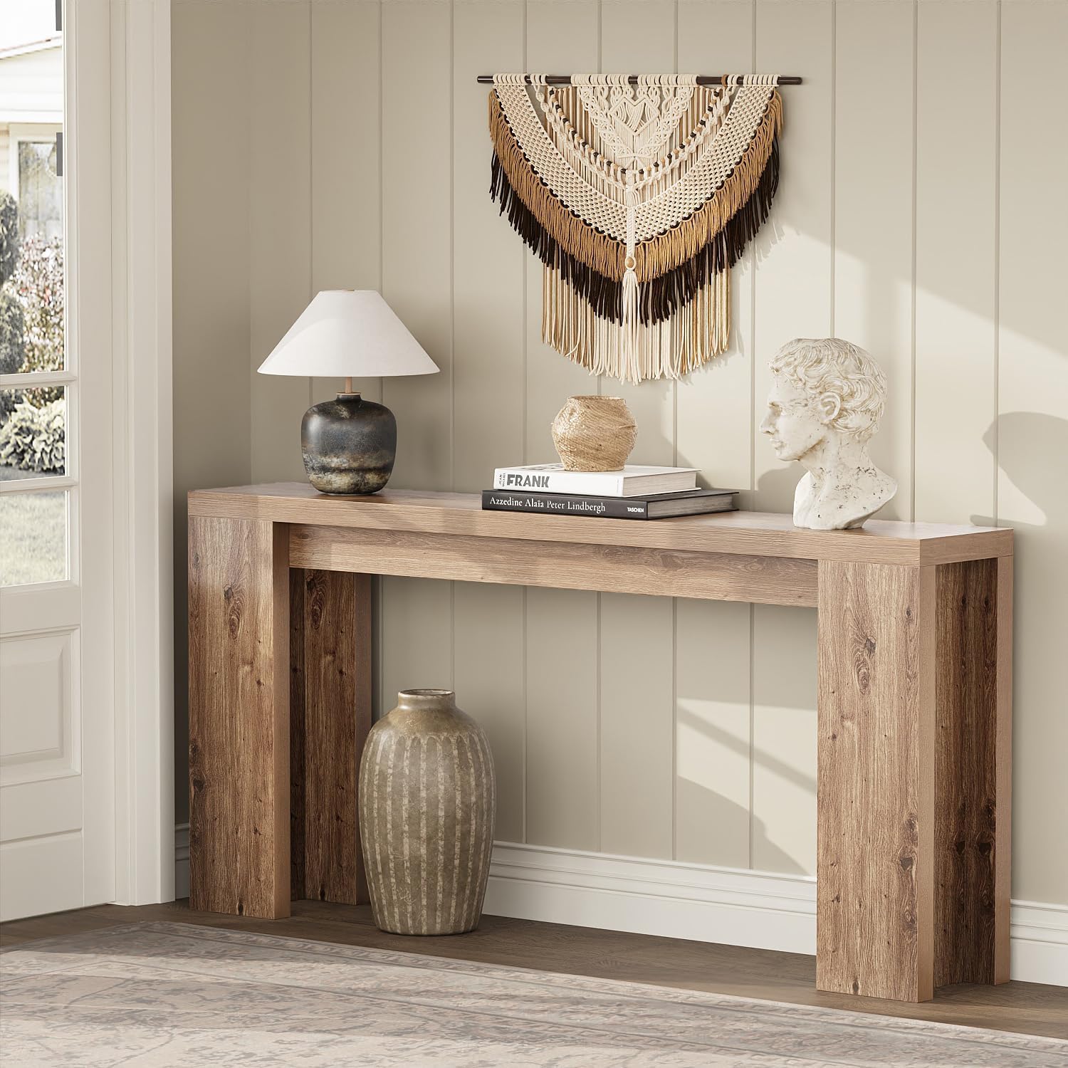 karlott 70.9" Extra Long Console Table, Farmhouse Entryway Table, Brown | Thickened Base Wooden Sofa Table, Behind Couch Table, Farmhouse Accent Table, Suitable for Hallway, Entrance and Living Room
