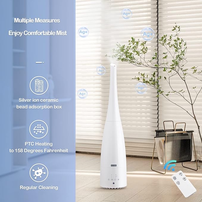 Warm and Cool Mist Humidifier for Home/Bedroom with Remote Control 2.3L Smart Air Humidifier for Desk/Office/Bedroom 25dB Whisper Quiet with Auto Shut off