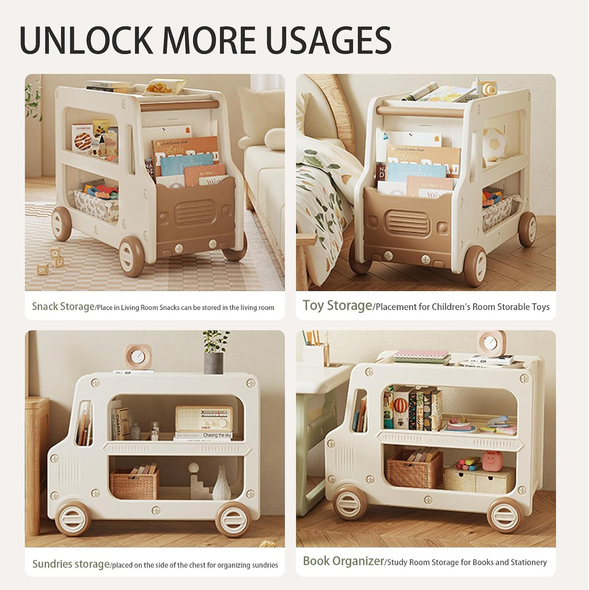 Kids Toy Storage Box and Bookshelf Rolling Bus for Living Room | Nursery/Playroom Organization,Bedroom Organizer,Baby Over 2 Years,Toy Chest, 2 Layers,Small Space, HDPE Plastic,Low Profile