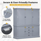 Polibi 73'' Freestanding Wooden Kitchen Pantry Cabinet with Drawers, Adjustable Shelves, and Magnetic Doors, Large Storage Organizer for Dining Room, Kitchen, or Utility Room, Gray