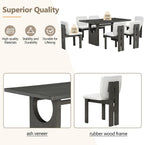 Merax Wood Dining Table Set for 6, Rectangular Tabletop/Upholstered Chairs/Retro Geometric Design, Ideal for Dining-Room and Kitchen, Grey