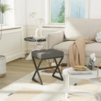 YMYNY Vanity Stool, Linen Footrest, Ottoman Bench with X-Shaped Metal Legs, Makeup Dressing Stool for Vanity, Living Room, Bedroom, Entryway, Hallways 15.74" D×11.81" W×18.11" H Grey UHBD033G