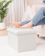 B FSOBEIIALEO Folding Storage Ottoman, 16.5" Faux Leather Ottomans, White | Small Ottoman with Storage Bench, Rectangle Foot Rest Chest Seat, for Living Room, Bedroom, Home Office, Dorm