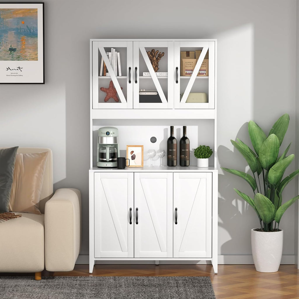 VOWNER Kitchen Pantry Storage Cabinet, Tall Kitchen Cabinets with 6 Doors, Freestanding Storage Cabinet with Adjustable Shelves for Kitchen, Dining Room, White