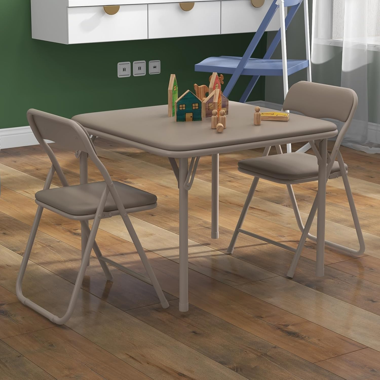 IDEALHOUSE Kids Folding Table and Chair Set | Foldable Table Set, Sturdy Steel Frame for Drawing, Crafts, Snacks and Homework