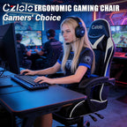 Czlolo Gaming Chair with Footrest Racing Style Lumbar Support Massager Video Game Chair with Metal Legs, High Back Reclining Gamer Chair with Headrest, 360° Swivel Office Computer Desk Chair (White)