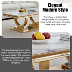 Marble Coffee Table Set of 3, Includes 1 Coffee Table with 2 Square End Side Tables, Luxury 3 Piece Living Room Table Set with White Faux Marble Tabletop & Gold Stainless Steel Base