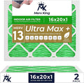 MervKing 16x20x1 Air Filter Actual Size: 15.7" x 19.7" x 0.75" MERV 13 MPR 1500-1900 | MADE IN USA | 2-Pack | Pleated HVAC AC Furnace Replacement