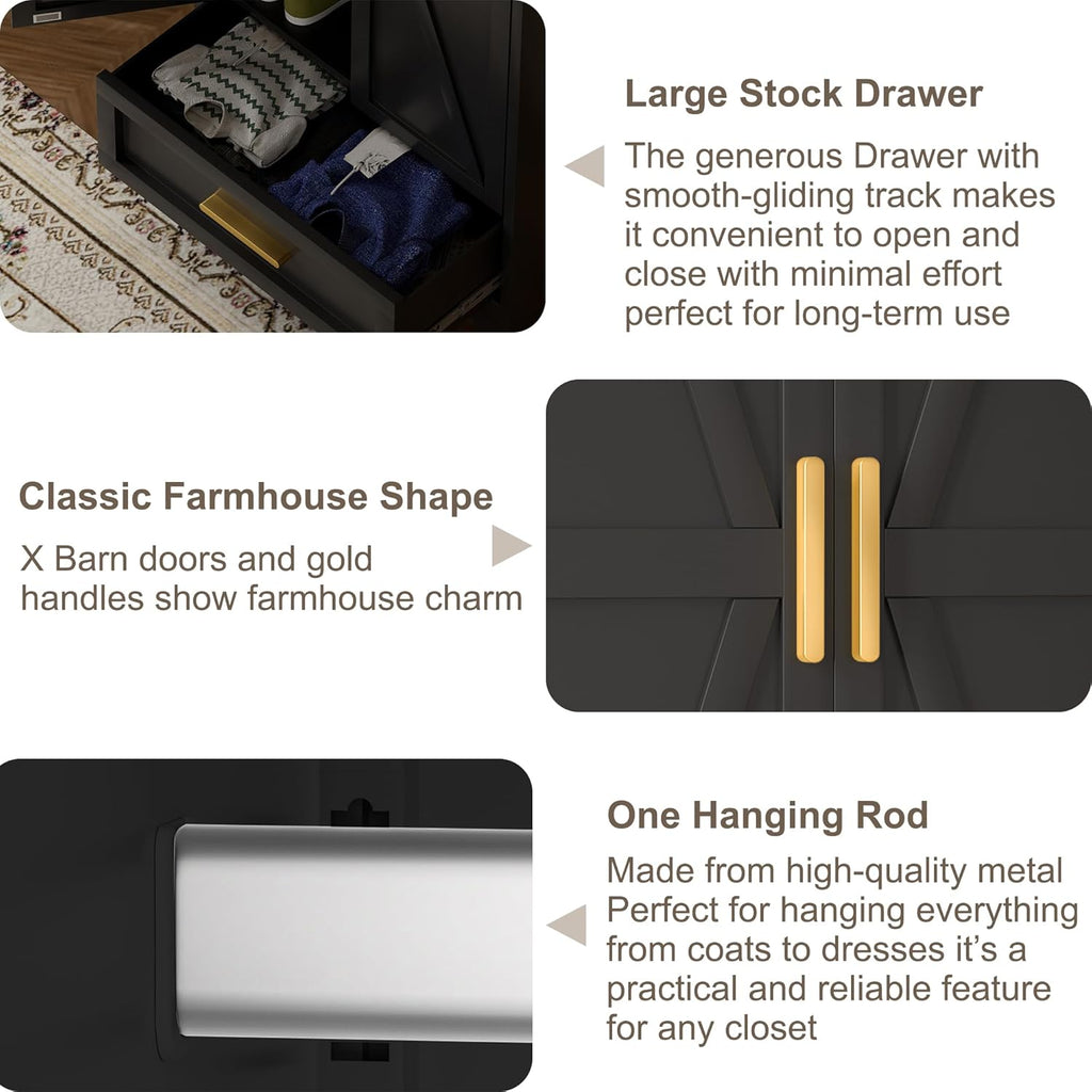 Baborokic Metal Wardrobe Cabinet with Hanging Rod,71" Armoire Wardrobe Closet with Adjustable Shelves,Farmhouse Steel Clothing Storage Cabinets for Bedroom,Office,Laundry Room Black