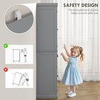 HOMCOM 72.5" Kitchen Pantry Cabinet, Traditional Freestanding Storage Cabinet with 4 Doors, Drawer and 3 Adjustable Shelves for Dining Room, Gray