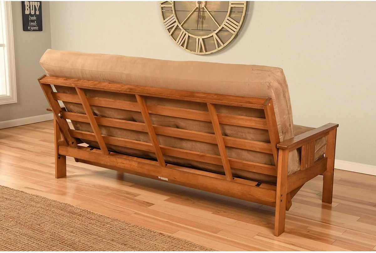 HomeStock Futon Frame Set with Mattress - Converts to Bed - Hardwood Sofa for Living Rooms Linen Charcoal/Barbados