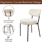 KROFEM Set of 4 Boucle Fabric Dining Chairs,White | Mid Century Modern Design,Polished Chrome Frame,Upholstered Seat