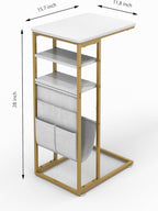 C Shaped End Table 28"(H) 3-Tier C Table with Storage Bag, Under Couch Table C-Shaped End Table with Storage Shelves and Bag for Living Room, Bedroom, or Office