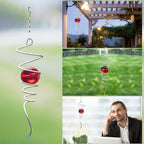Gazing Ball Spiral Tail Wind Spinner Stabilizer, Garden Decorations Stainless Steel Metal with Hook & Red Crystal Glass Orb Outdoor Hanging Decor Kinetic Yard 3D Swivel Art Sun Catchers